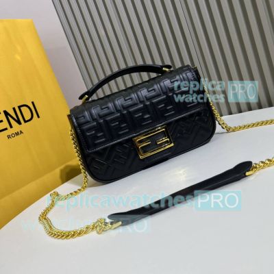 Replica Fend1 Black Embossed FF Baguette Crosbody Bag